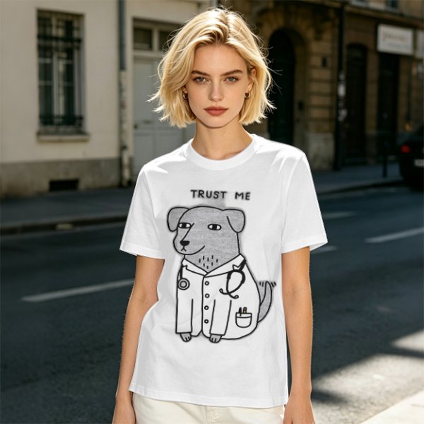 Olive T-shirt with Trust Me Doctor Dog Graphic Print