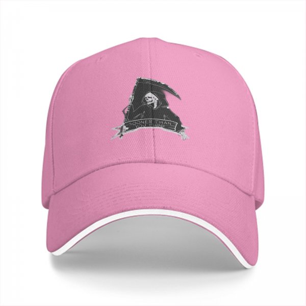 Black baseball cap with grim reaper graphic and 'Sooner Than You Think' text