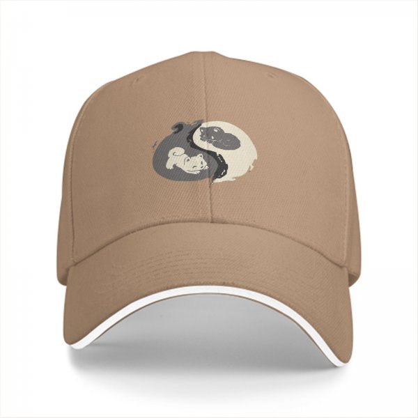Black baseball cap with yin yang cat graphic design