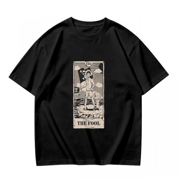Olive T-Shirt with The Fool Tarot Card Anime Print