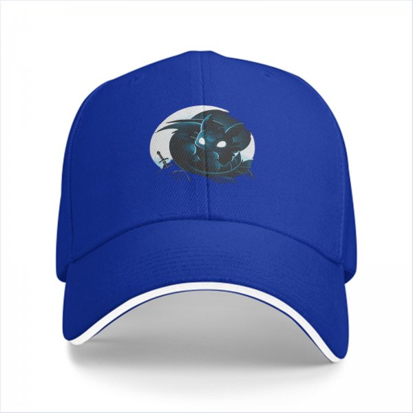 Black Baseball Cap With Glowing Blue Dragon And Sword Print