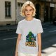 Olive Green T-Shirt with Alien Eating Pizza UFO Graphic