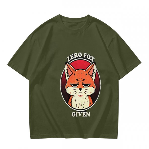 Olive T-Shirt With Zero Fox Given Grumpy Fox Graphic Print