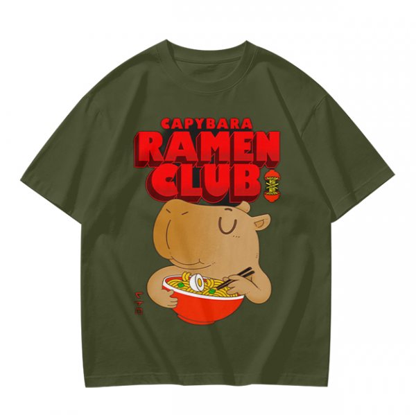 Capybara Ramen Club T-Shirt with Cute Capybara Eating Ramen Design