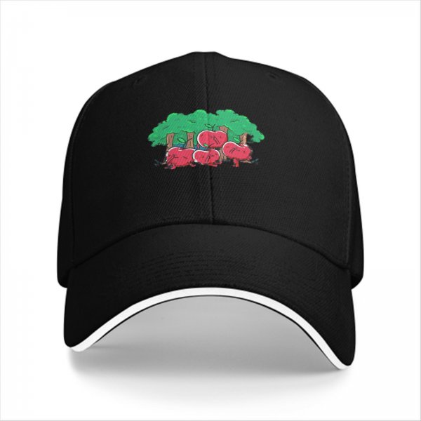 Black baseball cap with apple orchard graphic print