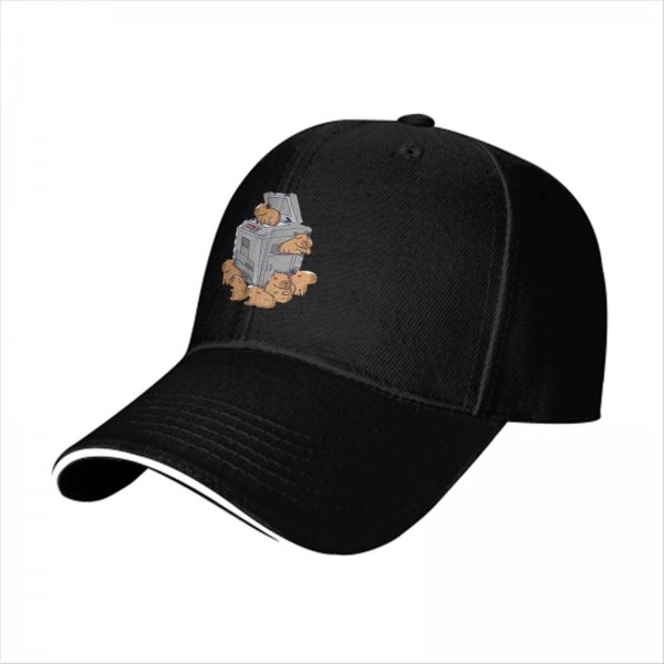 Black Baseball Cap With Capybaras On A Copier Print