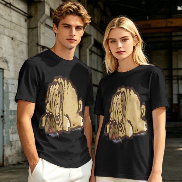 Olive Green T-Shirt With Cartoon Droopy Pug Graphic Print