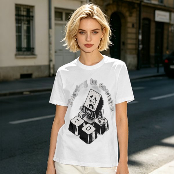 Olive T-Shirt With Esc Key Trying To Escape Graphic Print