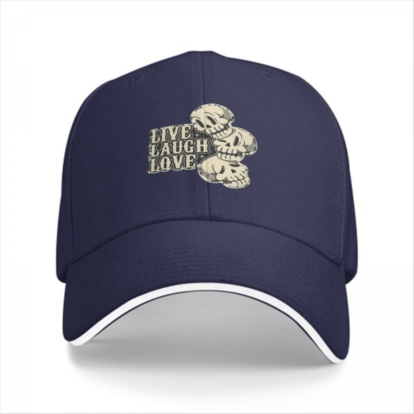 Black Baseball Cap With Live Laugh Love Skull Graphic
