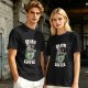 Oversized Army Green T-Shirt With 'Death By Coffee' Skeleton Print