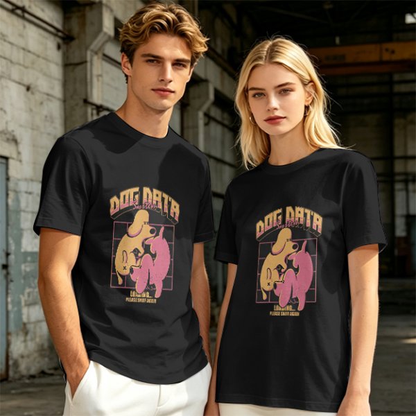 Olive green graphic t-shirt with dog data system print