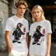 Olive T-Shirt With Cosmic Penguin And Ice Cream Print