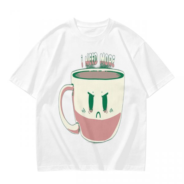 Olive Graphic Tee With Angry Coffee Cup I Need More Print