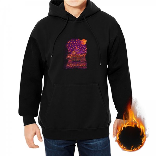 Black Hoodie With Vibrant Sunset Landscape Graphic Print