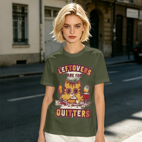 Leftovers Are For Quitters Cat Graphic T-Shirt