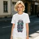 Olive graphic t-shirt with raccoons and 'Bring Us All The Trash' text