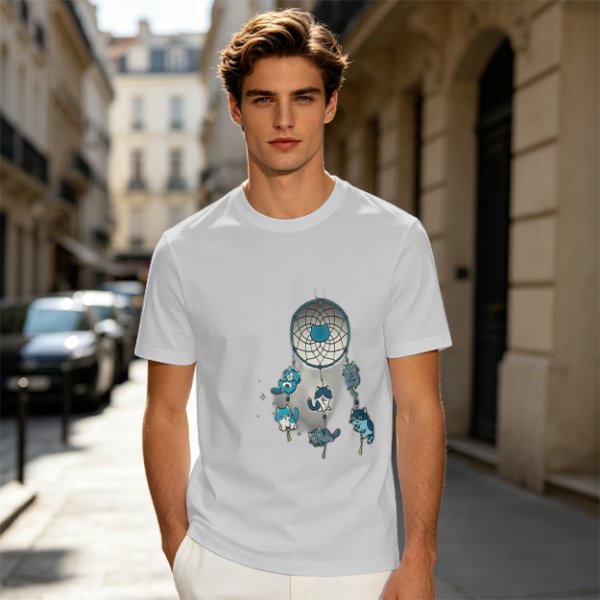 Olive T-Shirt With Dreamcatcher And Cute Cat Kittens Print