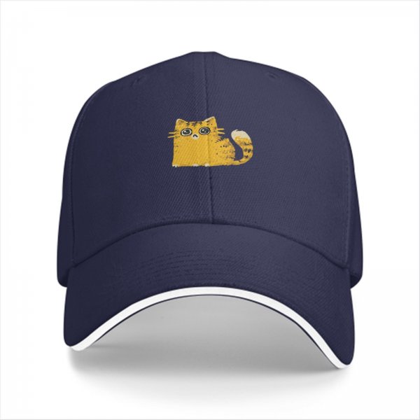 Black Baseball Cap With Cute Worried Orange Tabby Cat Graphic