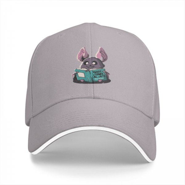 Black baseball cap with cute bat reading scary stories book print