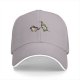 Black baseball cap with cartoon coffee cup and wine bottle graphic