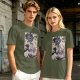 Olive T-Shirt with Japanese Ukiyo-e Dragon and Wave Print
