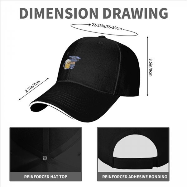 Black baseball cap with cute blue monster holding a foamy beer mug