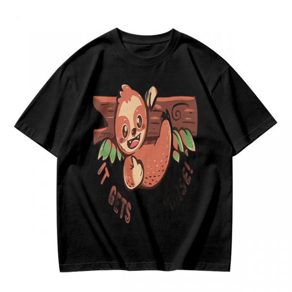 Olive T-Shirt with Cute Sloth 'It Gets Better' Graphic Print