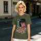 Olive anime graphic t-shirt with girl eating ramen and Japanese text