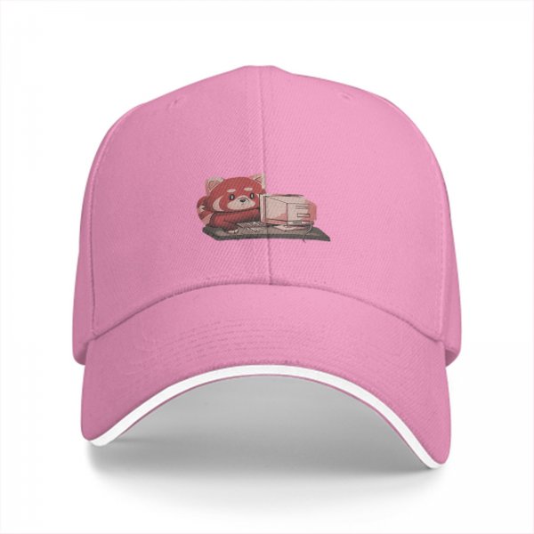 Black baseball cap with cute red panda using retro computer graphic
