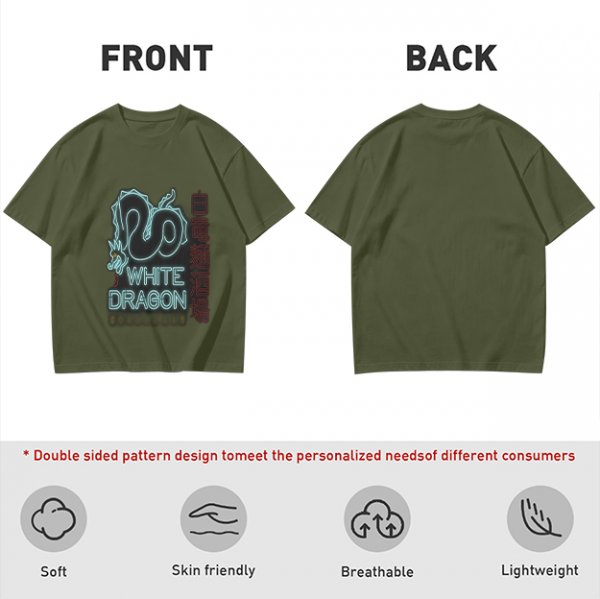 Olive T-Shirt With Neon White Dragon Graphic Print