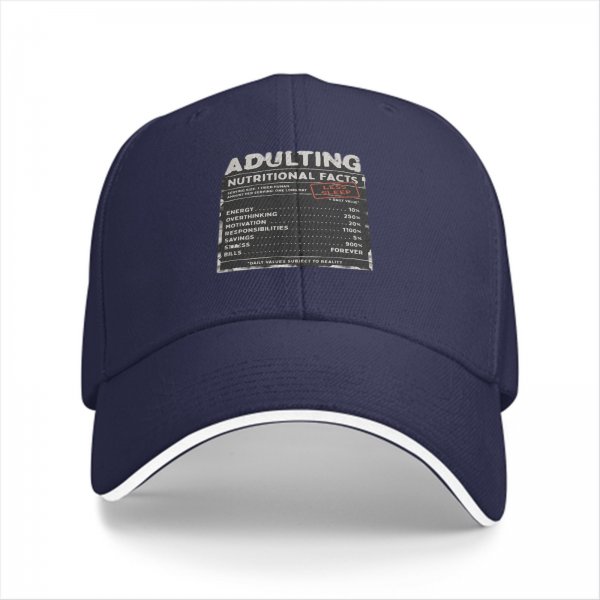 Adulting Nutritional Facts Graphic Black Baseball Cap