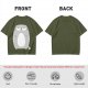 Olive Green T-Shirt With Grumpy Chubby Gray Cat Graphic