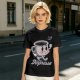 Olive green t-shirt with running espresso cup graphic and 'Less Despresso' text