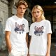 Olive T-shirt with Cartoon Group of Four People and Bowls Print