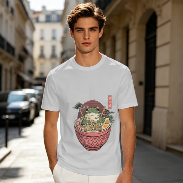 Olive T-Shirt With Frog In Ramen Bowl Japanese Art Print