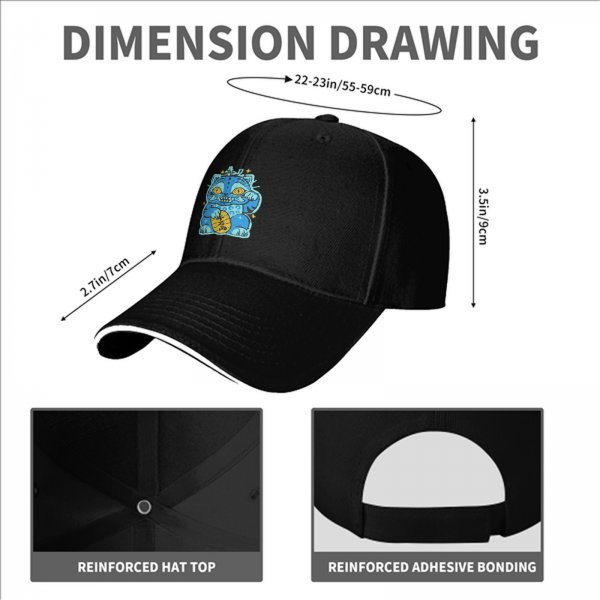 Black Baseball Cap With Blue Maneki-Neko Lucky Cat Graphic