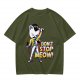 Olive graphic t-shirt with cat Freddie Mercury 'Don't Stop Meow' print