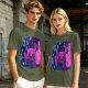 Olive Green T-Shirt With Neon Hollow Knight Character Art