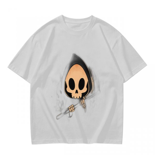Olive T-shirt with Cute Grim Reaper Skull Graphic