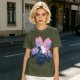 Olive T-Shirt with Sakura Flower and Whimsical Forest Creature Print