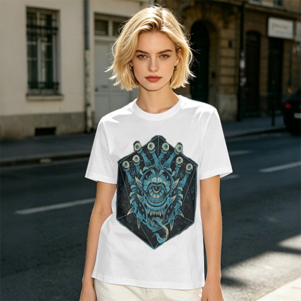 Olive T-Shirt With Blue Beholder Monster Graphic Print