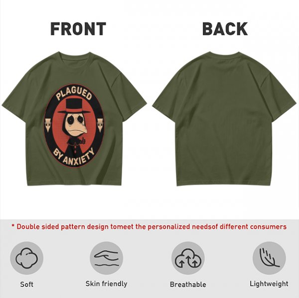 Olive T-Shirt With Plagued By Anxiety Plague Doctor Graphic