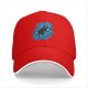 Black Baseball Cap With Playful Black Cat On Blue Abstract Background