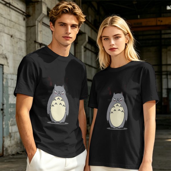 Olive T-shirt with Angry Totoro Graphic Print