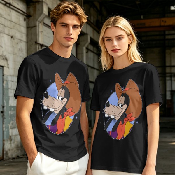 Olive T-Shirt Featuring Cowboy Goofy Cartoon Graphic