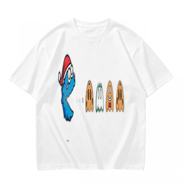 Olive T-Shirt With Blue Monster And Ghost Graphic Print