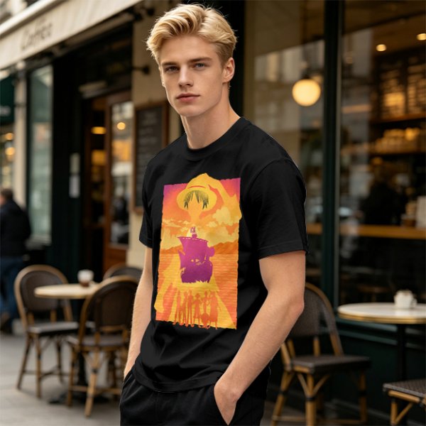 One Piece Straw Hat Crew Sunset Pirate Ship Graphic T-Shirt