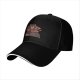 Black baseball cap with a bear holding a steaming coffee mug print