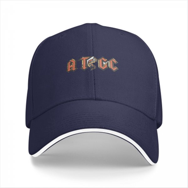Black baseball cap with stylized ATGC graphic print