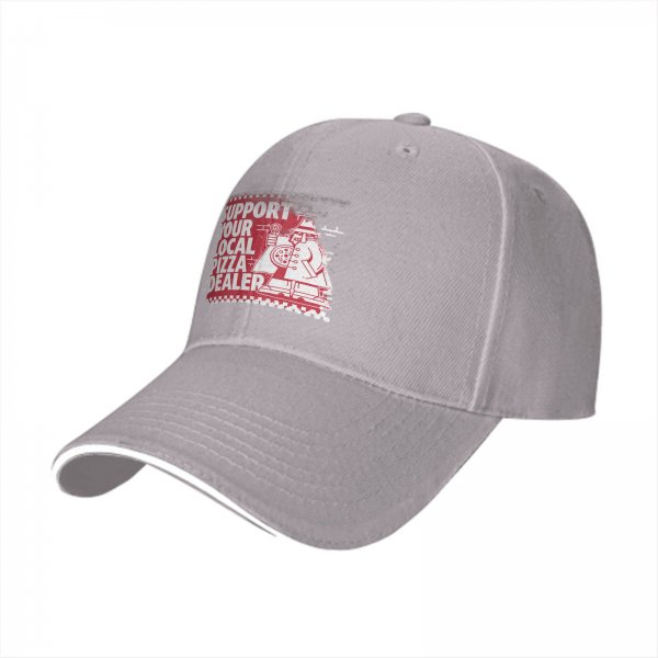 Black Baseball Cap With Support Your Local Pizza Dealer Print